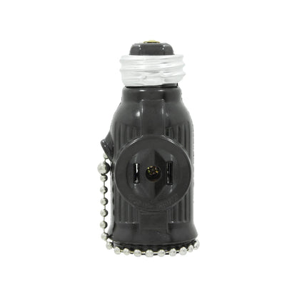 Socket ladrón café con salida lateral y cadena, convierte tu foco en enchufe eléctrico.