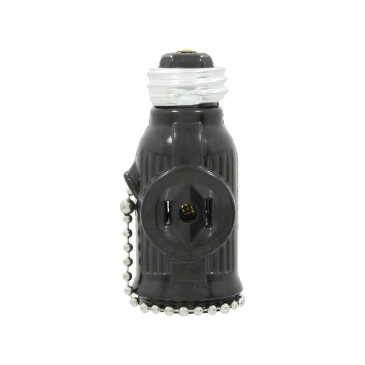 Socket ladrón café con salida lateral y cadena, convierte tu foco en enchufe eléctrico.