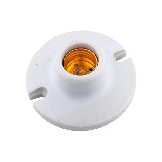 Socket de porcelana blanco para bombilla, rosca E27, montaje superficial.