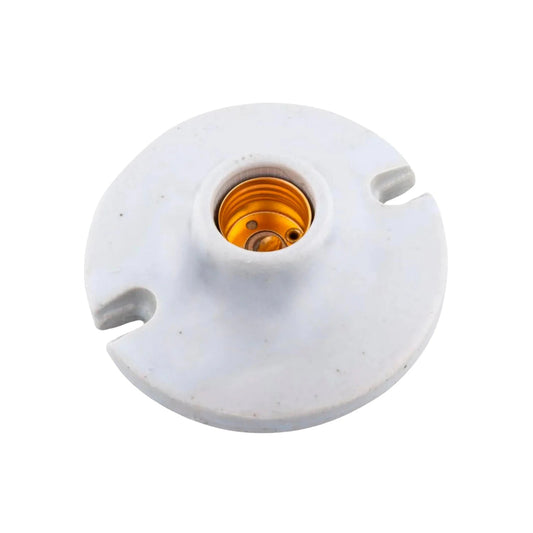 Socket de porcelana blanco, base de montaje para foco, ideal para instalaciones eléctricas.