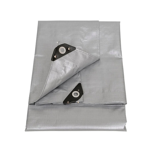 Fabricada en película de polietileno.,Medidas de 2.40 m x 3.04 m (8x10).,Trama de hilo 16×16 por pulgada cuadrada.,Reforzada con ojillos metálicos y costura en sus bordes.,Material tratado para una máxima protección contra el deterioro causado por los rayos ultravioleta.,Uso rudo.,Gris/negro.
