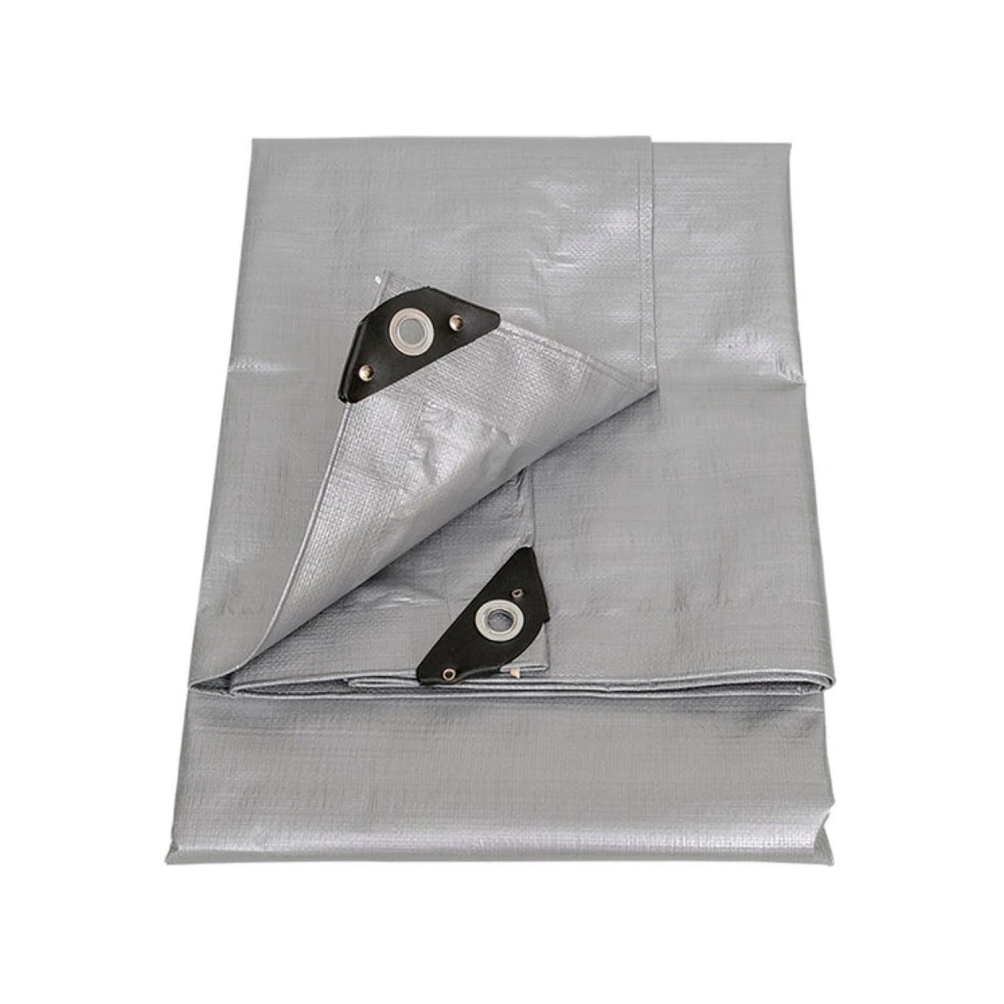 Lona gris de uso rudo plegada con ojales reforzados para protección contra intemperie y cubierta exterior