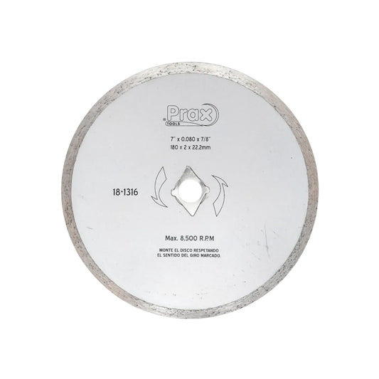 Disco diamantado Prax Tools 7" corona continua para corte de cerámica y porcelanato 18-1316