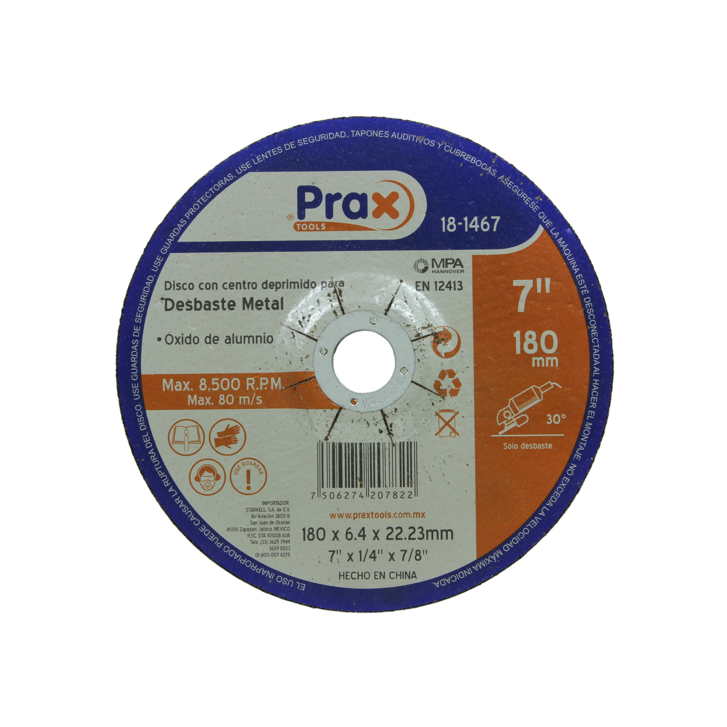 Disco para metal de 18x0.7x2.22 cm (7x1/4"x7/8 de pulgada).,Resiste una potencia de hasta 8,500 revoluciones por minuto.,Trabaja a una velocidad mÃ¡xima de 80 m/s.