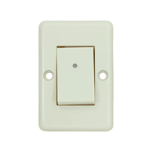 Material ABS,Voltaje: 127 V,Corriente: 10 A,Color marfil.,Con base y tornillos.,Apagador visible sencillo plano.