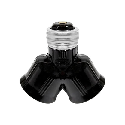 Adaptador de socket doble tipo Y negro para bombillas, convierte una base estándar E26 en dos focos
