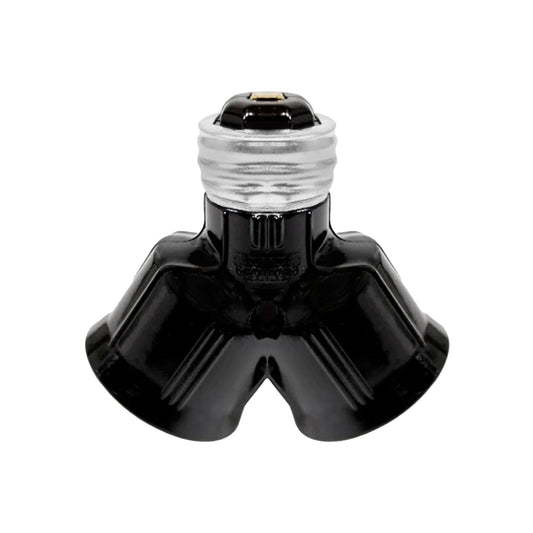 Adaptador de socket doble tipo Y negro para bombillas, convierte una base estándar E26 en dos focos