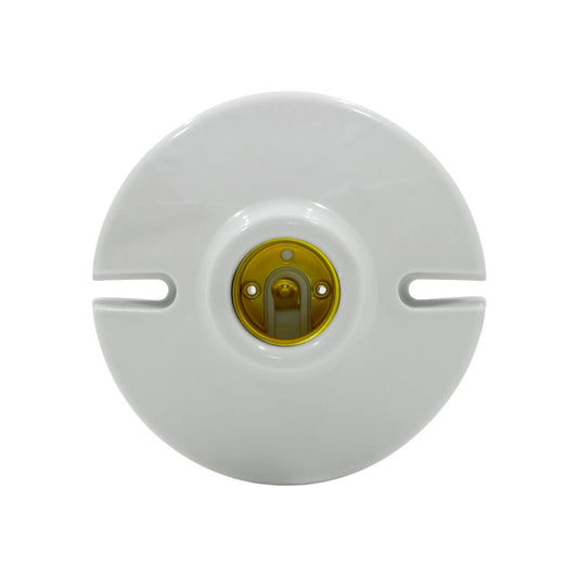 Socket eléctrico redondo de plástico blanco, portalámparas para bombilla con base roscada, ideal para techo o pared.