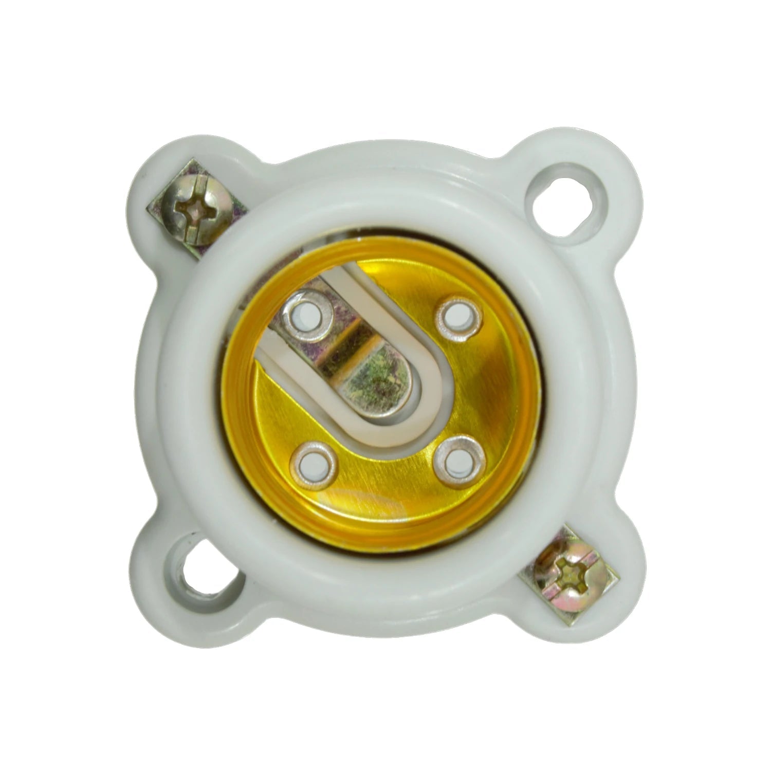 Socket portalámparas cuadrado de plástico blanco para bombillas, montaje superficial con contactos de latón.