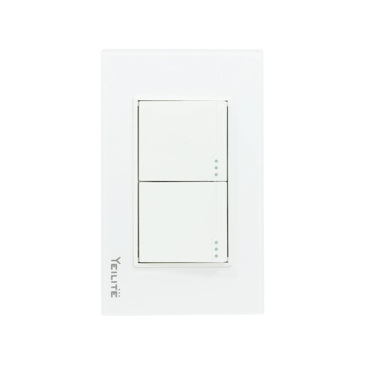Apagador doble Yeilite blanco de escalera, con placa de cristal e indicadores LED.