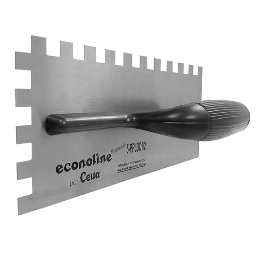 Llana dentada econoline Cetta para azulejos, acero inoxidable, mango ergonómico negro
