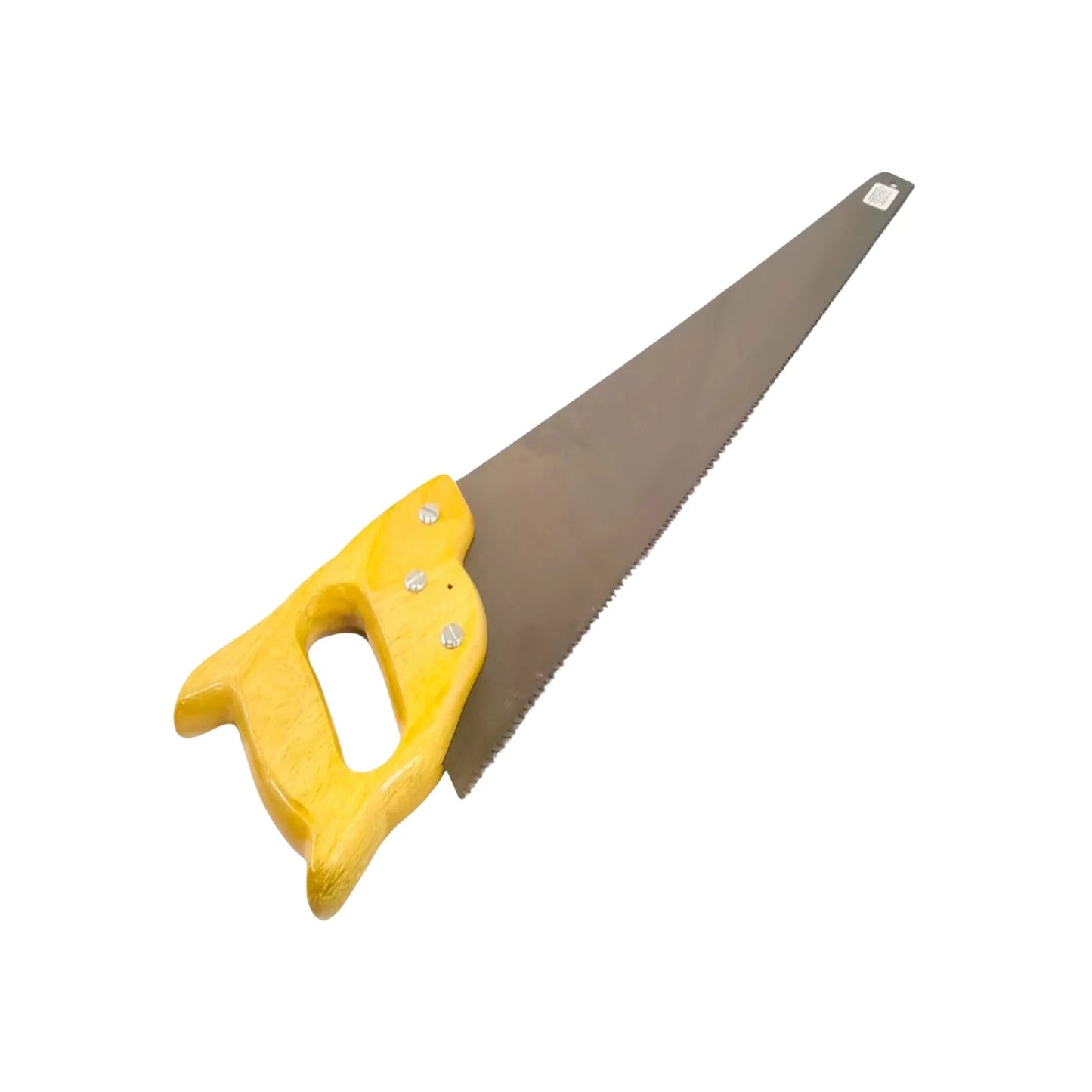 Serrote manual con mango de madera amarillo ergonómico y hoja de metal dentada para corte de madera