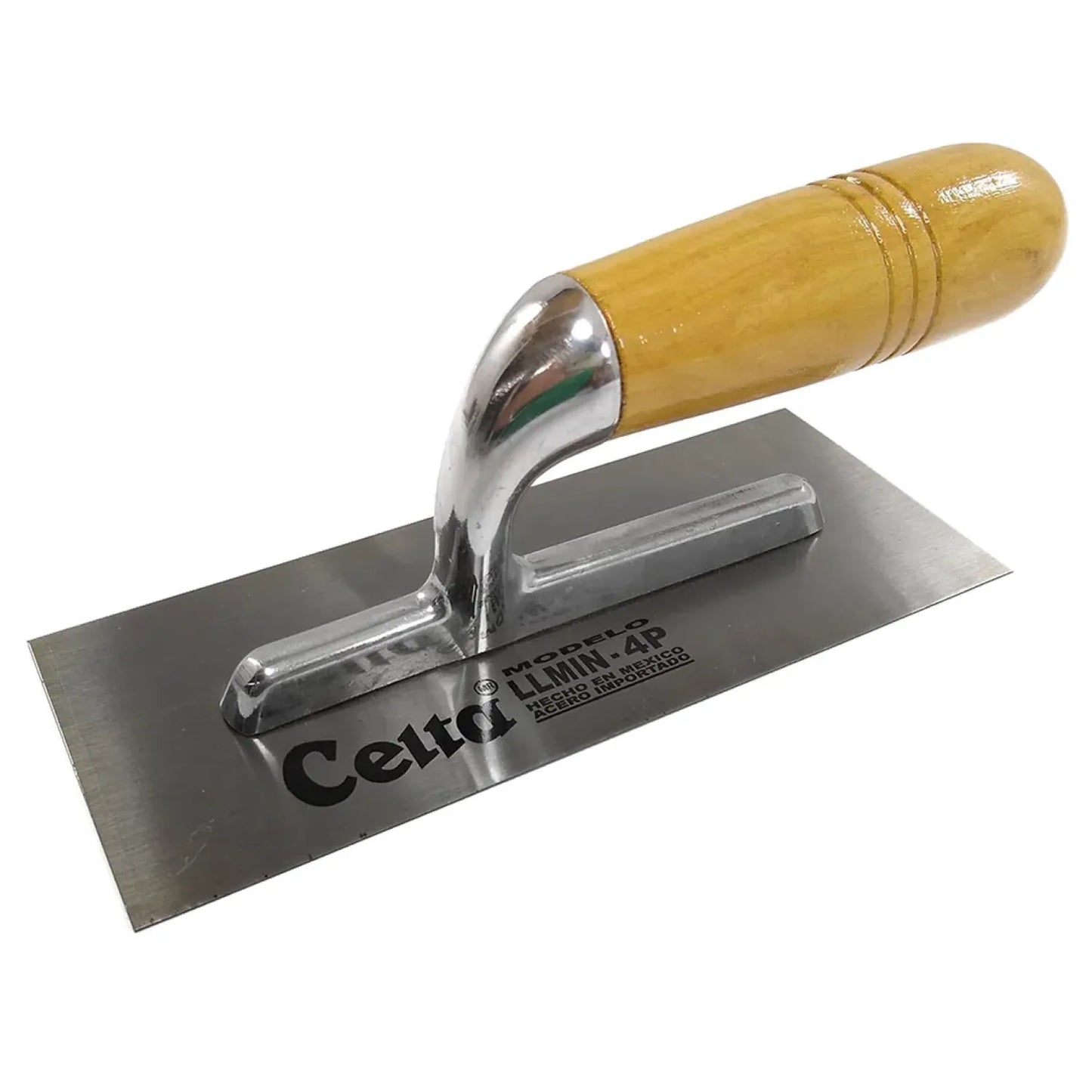 Llana de albañil Celta LLMIN-4P, hoja de acero inoxidable y mango de madera para yeso y cemento.