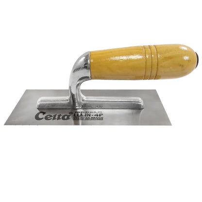 Llana de albañil Celta LLMIN-4P, mango de madera barnizada, placa de acero importado, para cemento y yeso