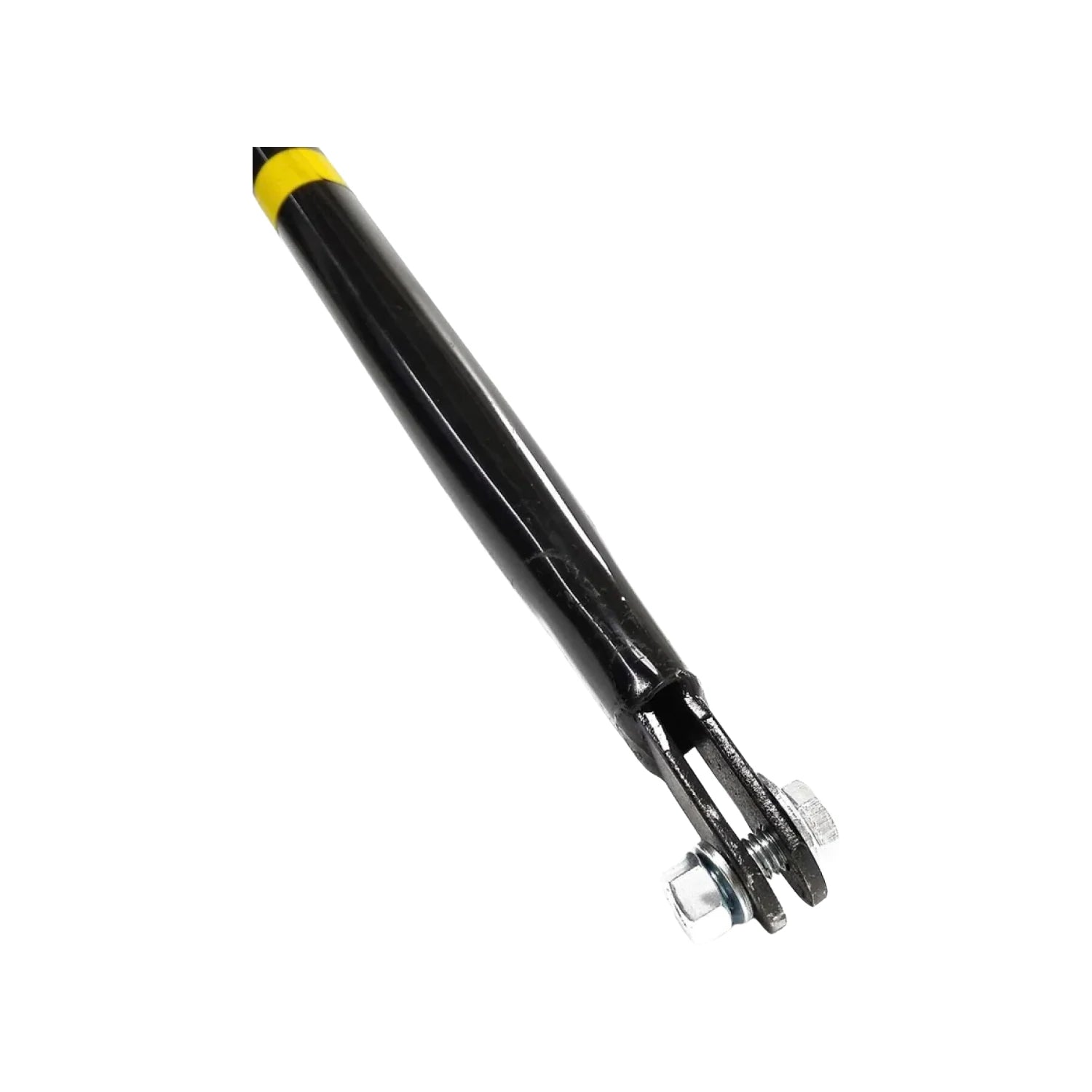 Extensión negra para llana de concreto tipo fresno, acople metálico con tornillo y banda amarilla.