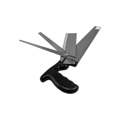 Serrote de mano con 4 hojas intercambiables para madera, metal y cortes finos, mango ergonómico negro
