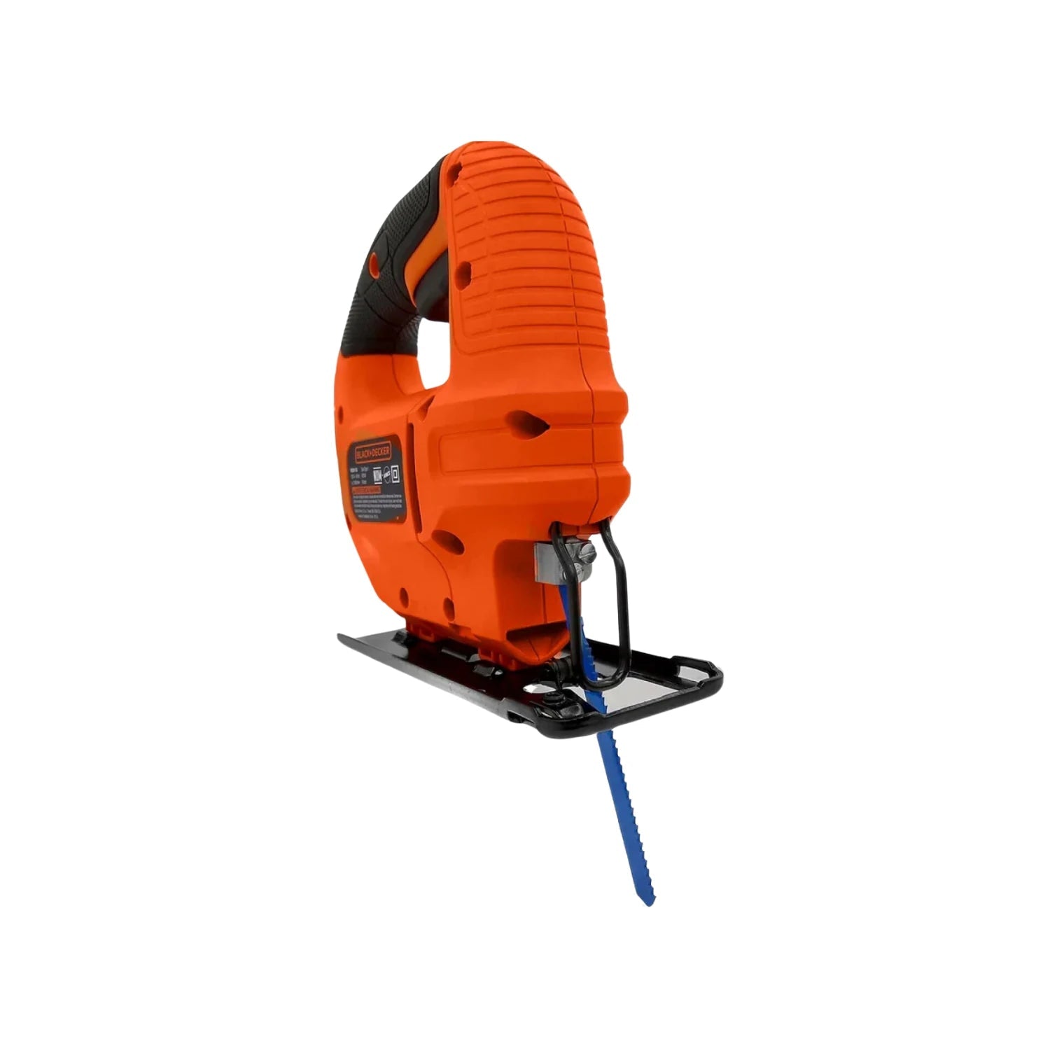 Sierra caladora Black+Decker KS501 naranja y negra con hoja de sierra azul