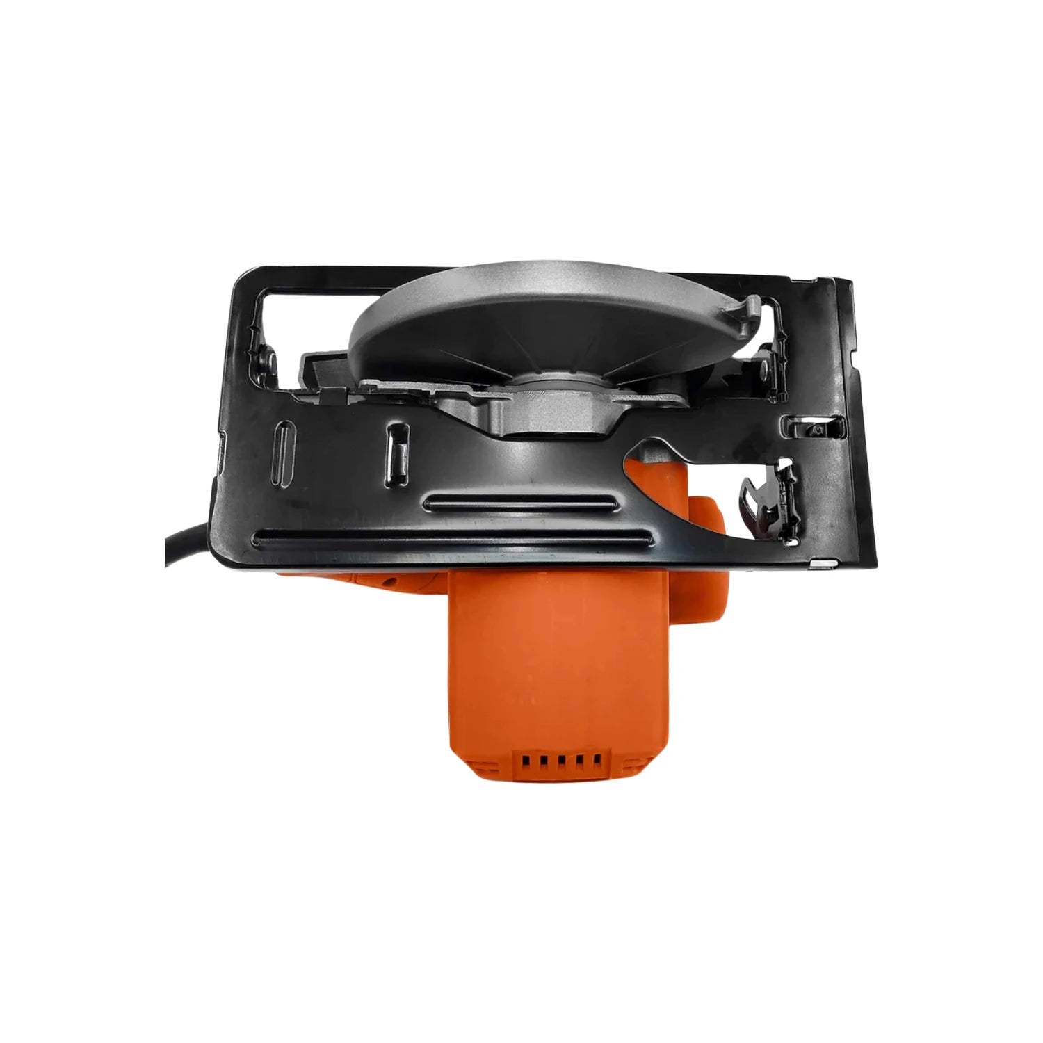 Sierra circular eléctrica naranja y negra, herramienta para corte de madera