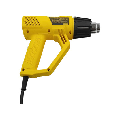Pistola de calor Stanley profesional amarilla de 1800W con mango ergonómico para trabajos de soldadura y decapado.