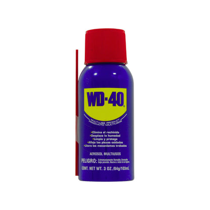 WD-40 aceite multiusos en aerosol 3 oz con popote aplicador, lata azul y roja para lubricar y proteger metales