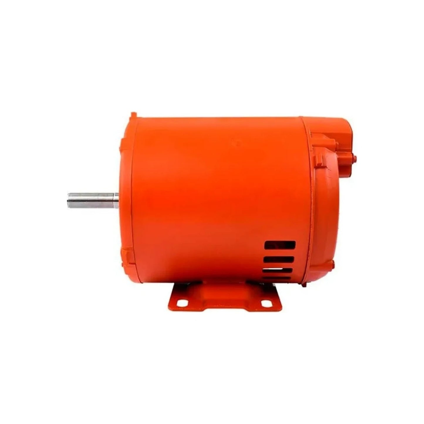 Motor eléctrico 3/4 HP naranja con eje y base de montaje, para uso industrial o bombas