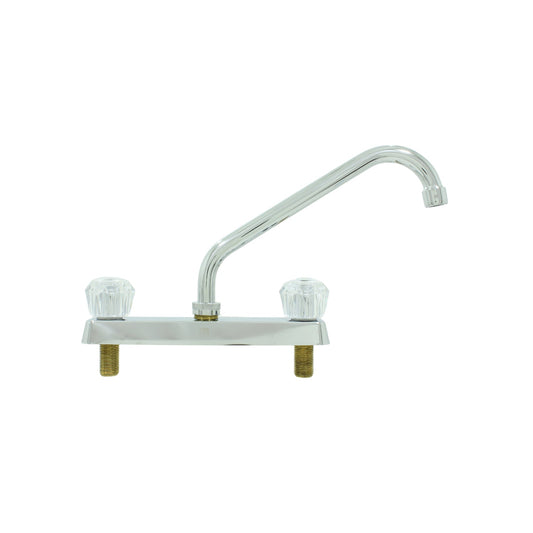 Mezcladora de fregadero cromada con cuello de ganso, dos manijas de acrílico transparente