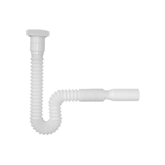 Cespol flexible blanco de plástico para fregadero con tubo corrugado, trampa de agua universal