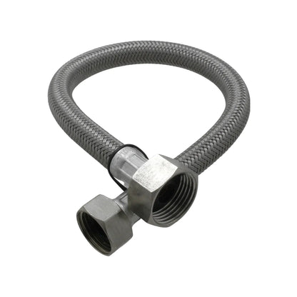 Flexible trenzado de acero inoxidable para conexión de agua con tuercas hexagonales para plomería y sanitarios.