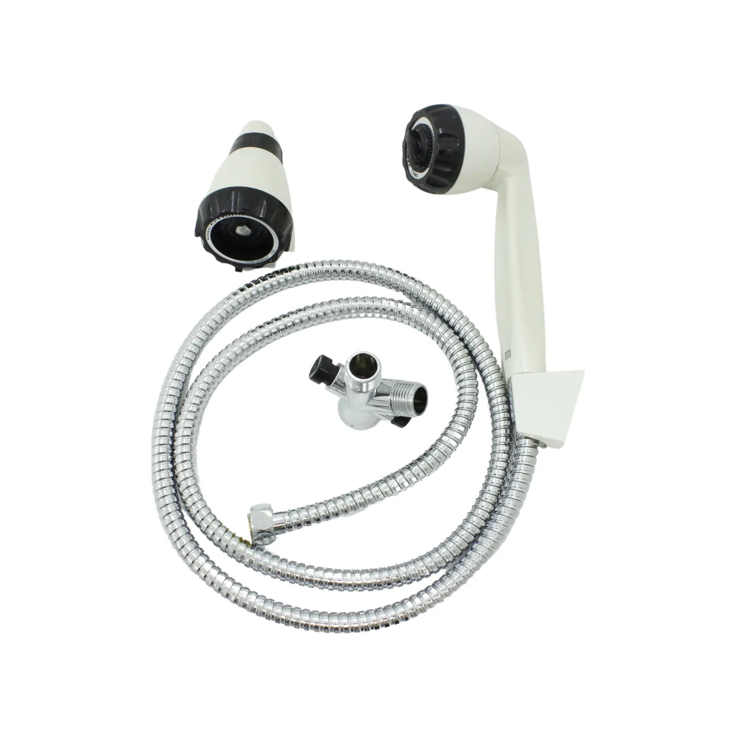 Kit regadera de teléfono blanca 2 funciones, manguera flexible cromada y válvula T desviadora para ducha