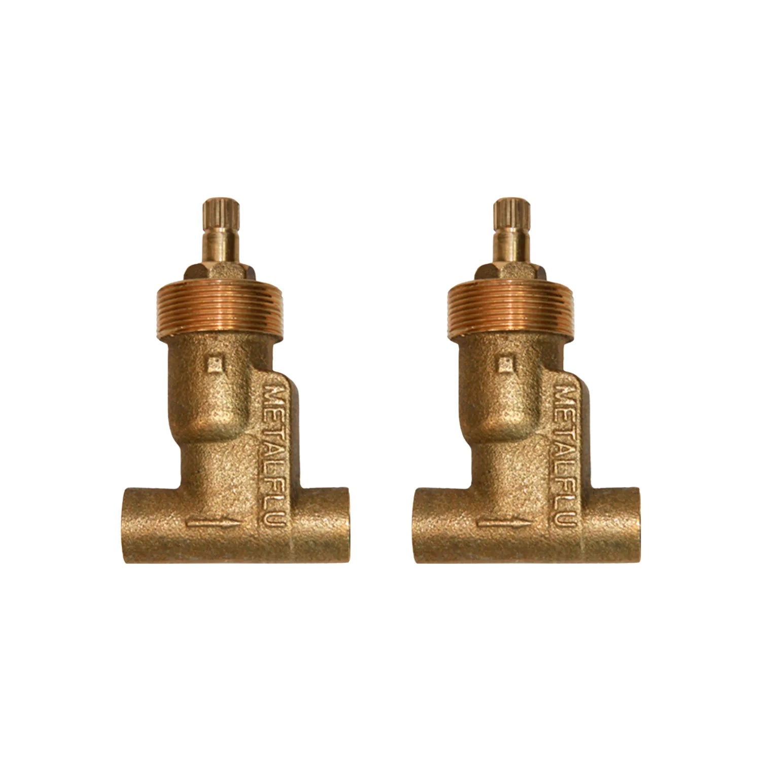 Válvula de paso Metalflu de bronce para empotrar en instalaciones hidráulicas y regaderas de baño pack de 2 piezas.