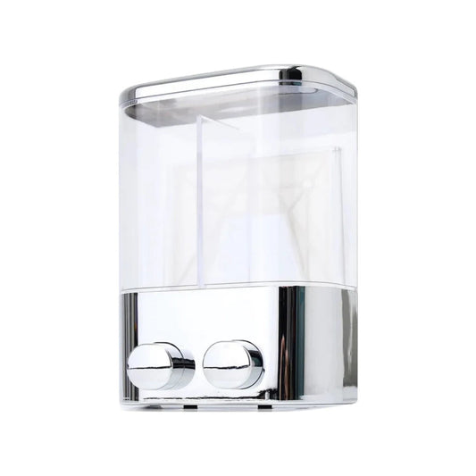 Dispensador doble de jabón líquido o champú cromado y transparente ABS para baño