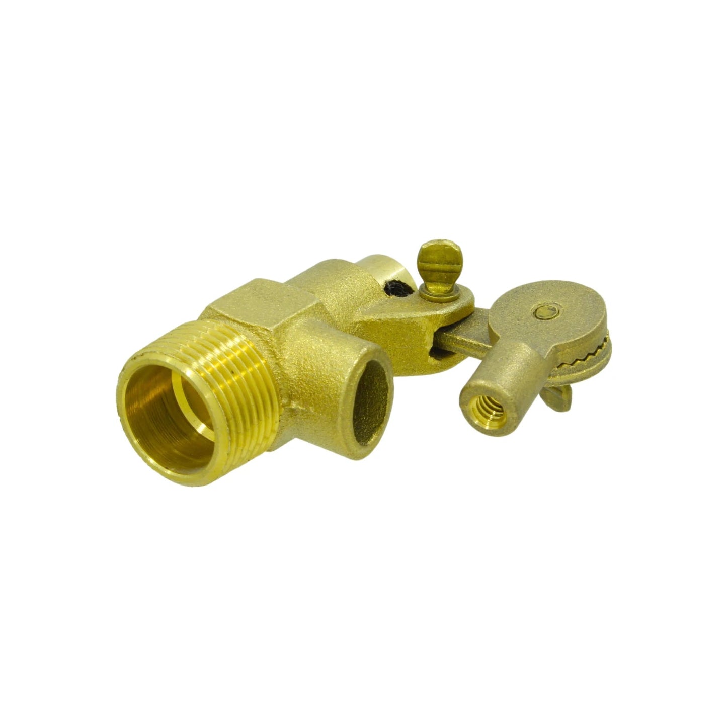 Válvula flotador de latón para tanque alto 3/4", mecanismo con codo y conexión roscada macho