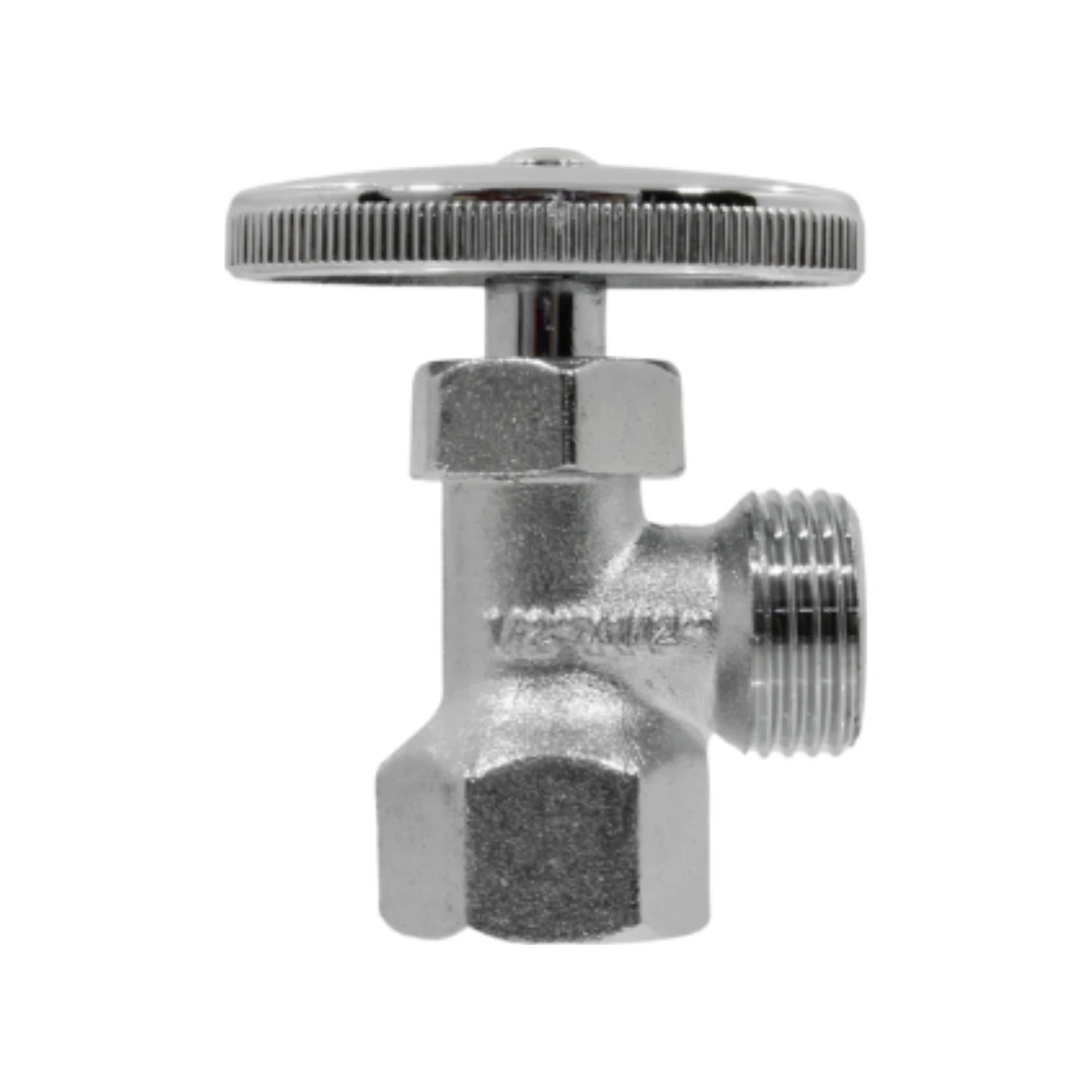 Llave angular de cierre cromada con manija redonda y rosca de 1/2 pulgada para plomería