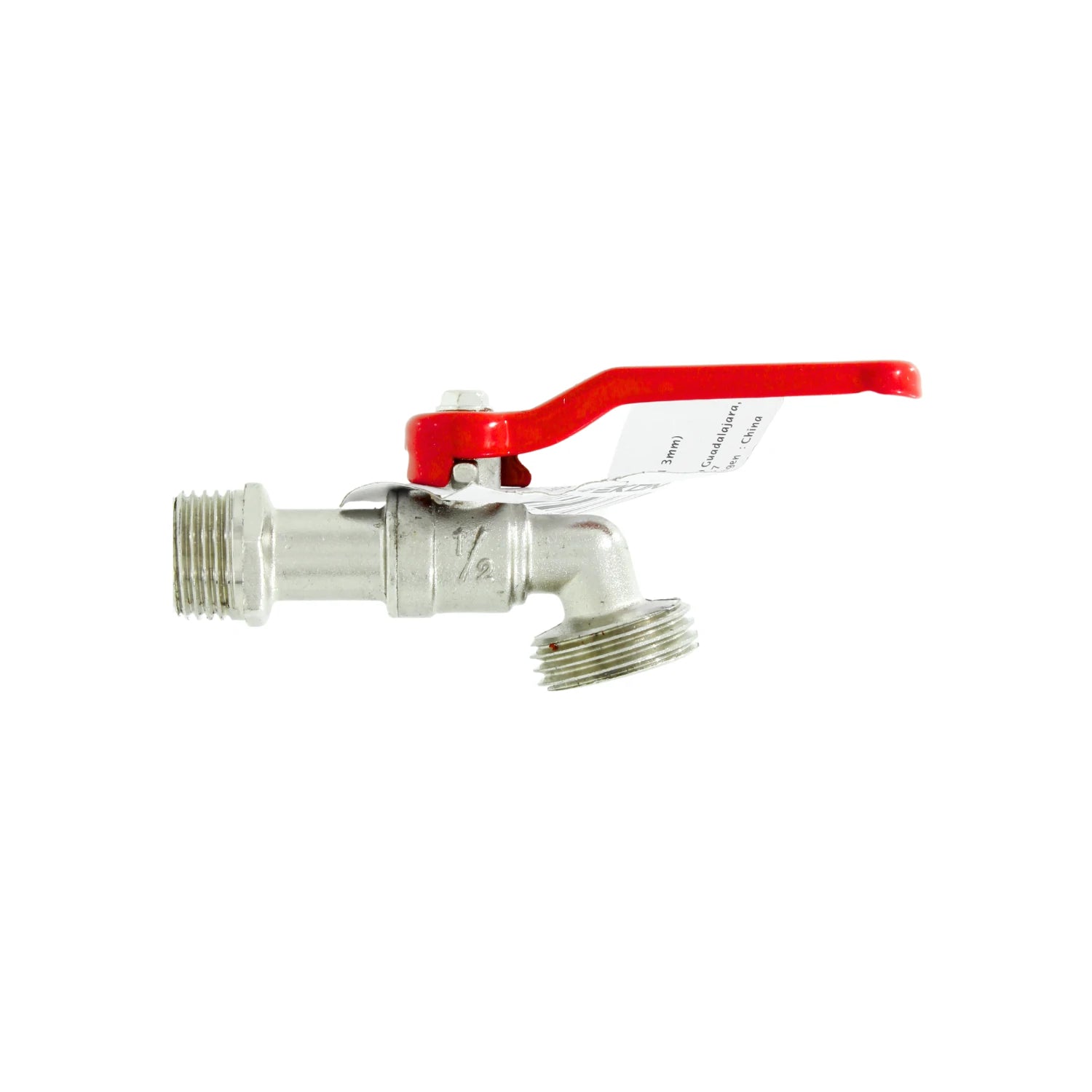 Llave de nariz de 1/2 pulgada con manija roja y rosca, grifo de jardín metálico para exterior.