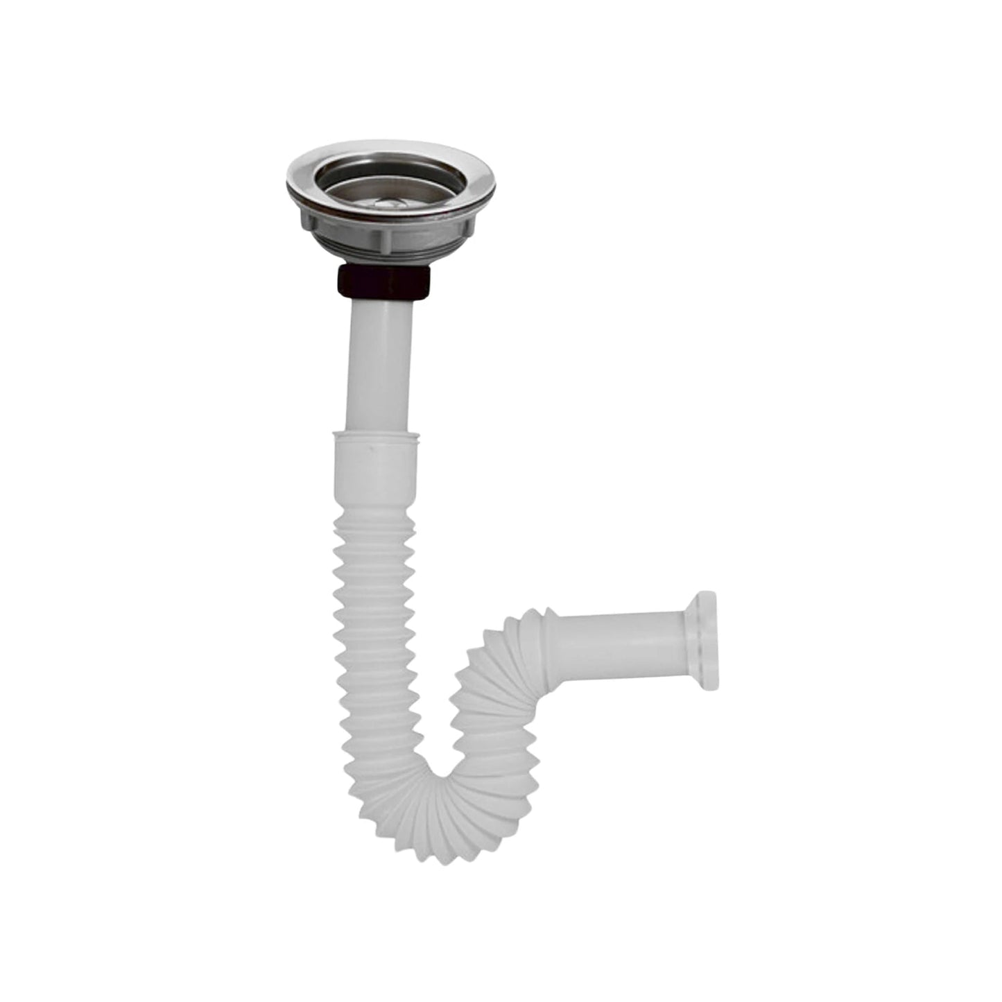 Cespol de lavabo flexible PVC blanco con contra canasta de acero inoxidable cromado