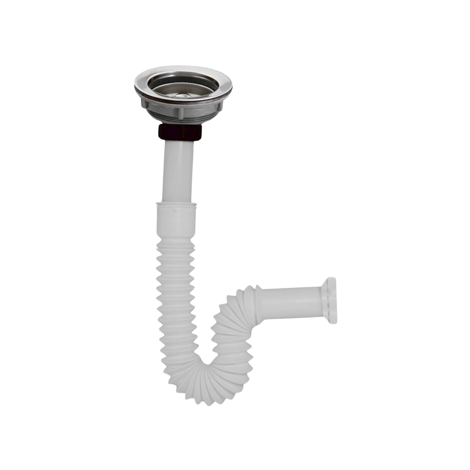 Cespol de lavabo flexible PVC blanco con contra canasta de acero inoxidable cromado