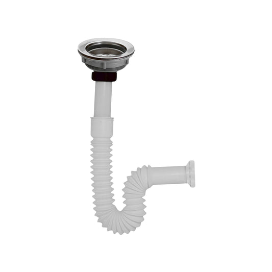 Cespol de lavabo flexible PVC blanco con contra canasta de acero inoxidable cromado