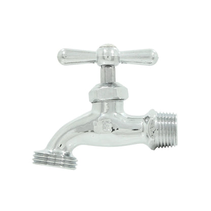 Llave de nariz metálica 1/2" cromada con manija de cruz y roscas para conexión de manguera