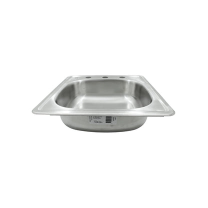 Tarja de acero inoxidable Ekon 48x48 cm con 3 orificios para grifería, ideal para cocina o lavandería