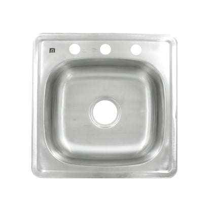 Tarja de acero inoxidable con un seno, 3 perforaciones para grifería. Fregadero de cocina resistente.