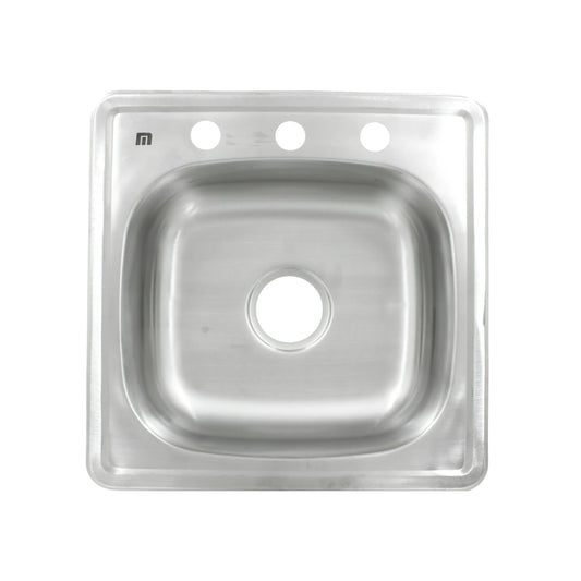 Tarja de acero inoxidable con un seno, 3 perforaciones para grifería. Fregadero de cocina resistente.