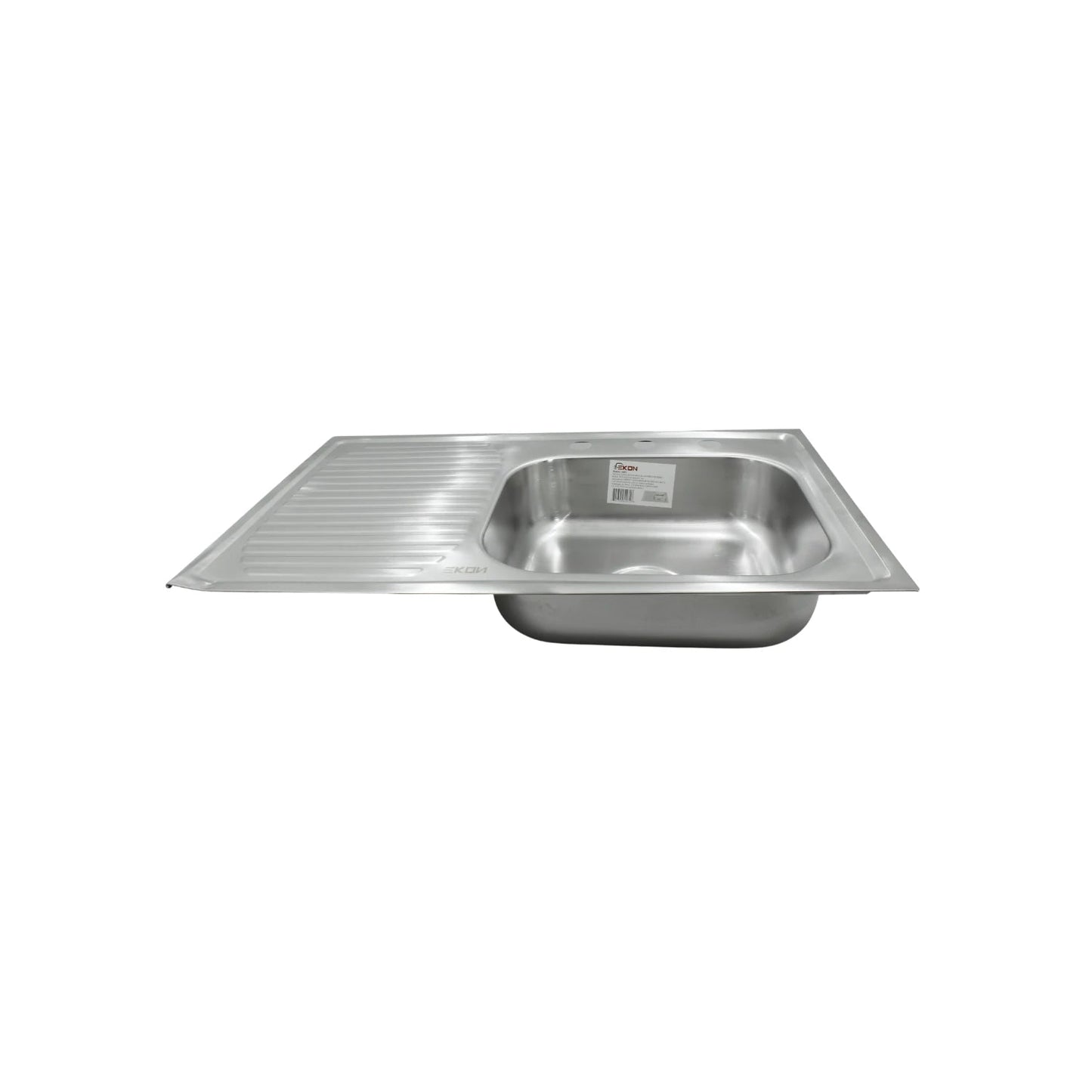 Tarja fregadero de cocina de acero inoxidable Ekon con escurridor izquierdo, cubeta única.