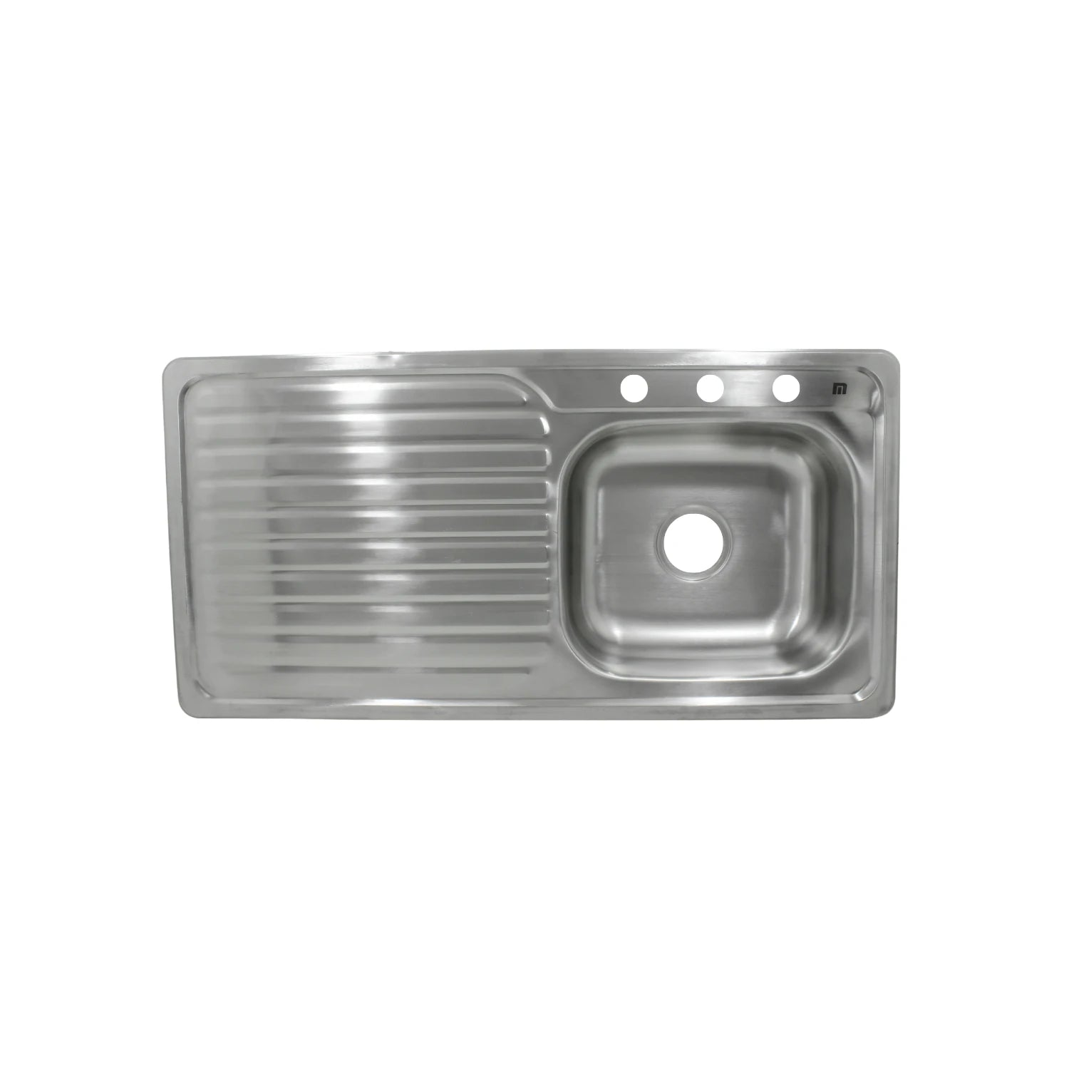 Lavatrastes Ekon de acero inoxidable con escurridor izquierdo y 3 perforaciones para grifería, 100x50cm