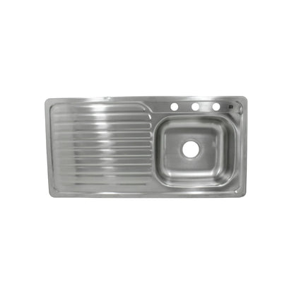 Lavatrastes Ekon de acero inoxidable con escurridor izquierdo y 3 perforaciones para grifería, 100x50cm