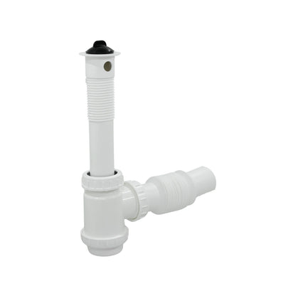 Cespol flexible blanco para lavabo con trampa tipo sifón, tubo extensible y tapón de desagüe negro