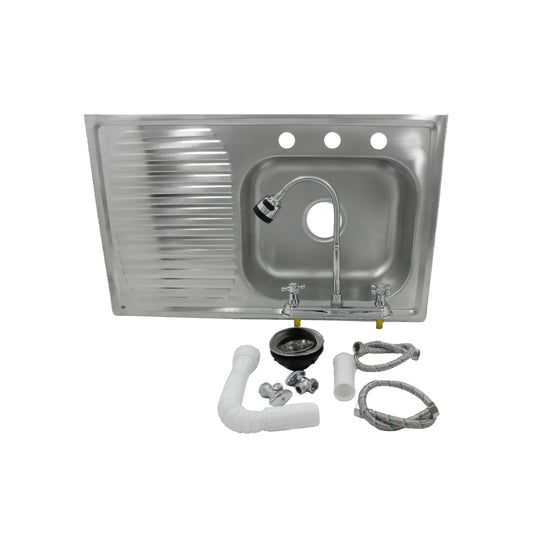 Tarja de acero inoxidable con escurridor izquierdo y mezcladora de cocina flexible, incluye accesorios de plomería.