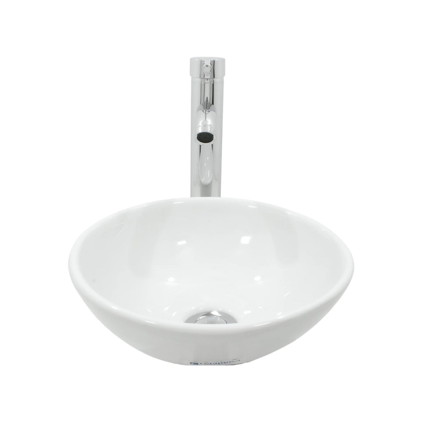 Kit lavabo cerámico blanco redondo sobreponer con grifo monomando alto cromado moderno para baño