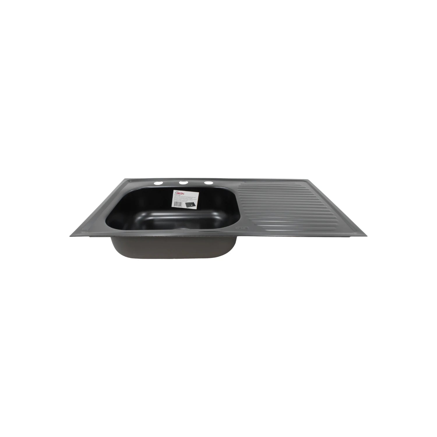 Tarja fregadero de cocina Ekon 80x50 cm con escurridor derecho negro mate, 3 orificios para grifo