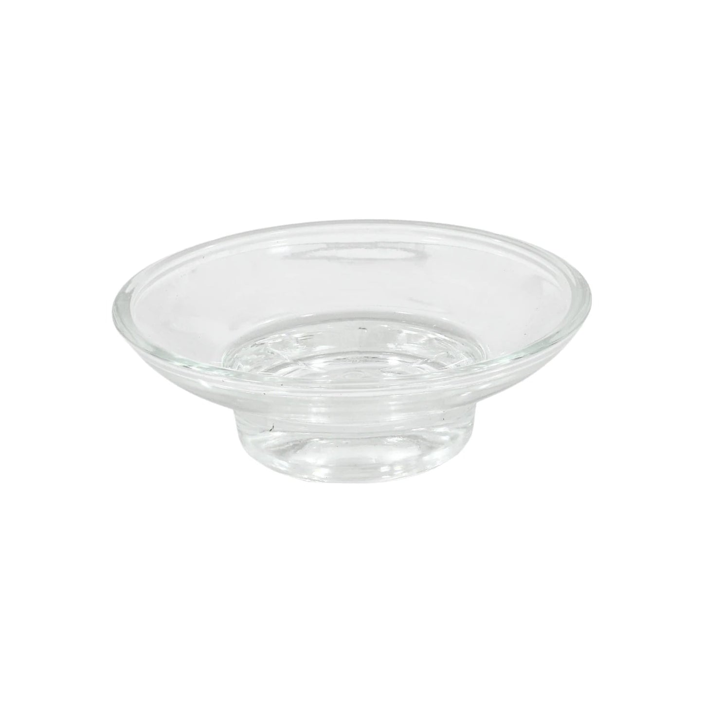 Jabonera de cristal transparente para baño, diseño redondo con base elevada, ideal para jabón sólido