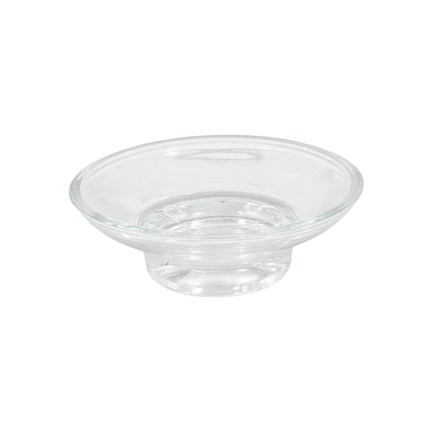Jabonera de cristal transparente para baño, diseño redondo con base elevada, ideal para jabón sólido
